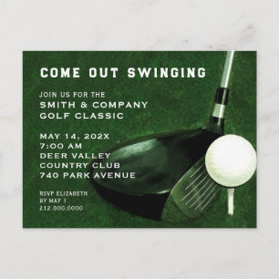 Tarjeta postal de invitación a evento de golf