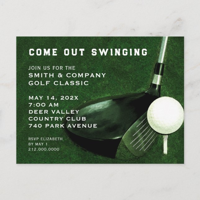 Tarjeta postal de invitación a evento de golf (Anverso)