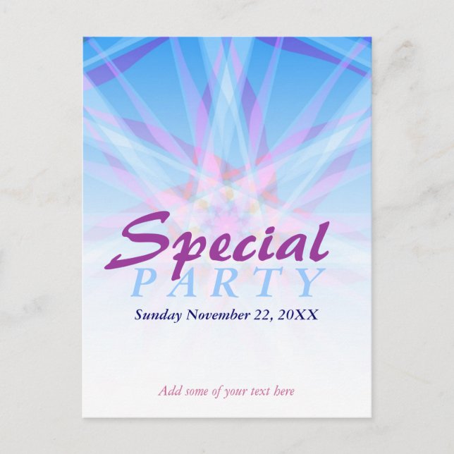 Tarjeta postal de invitación a fiesta con plantill (Anverso)