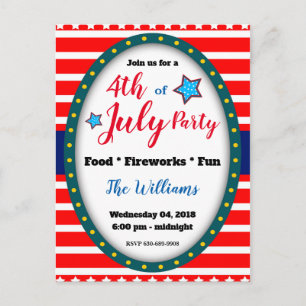 Tarjeta postal de invitación a fiesta de 4 de juli