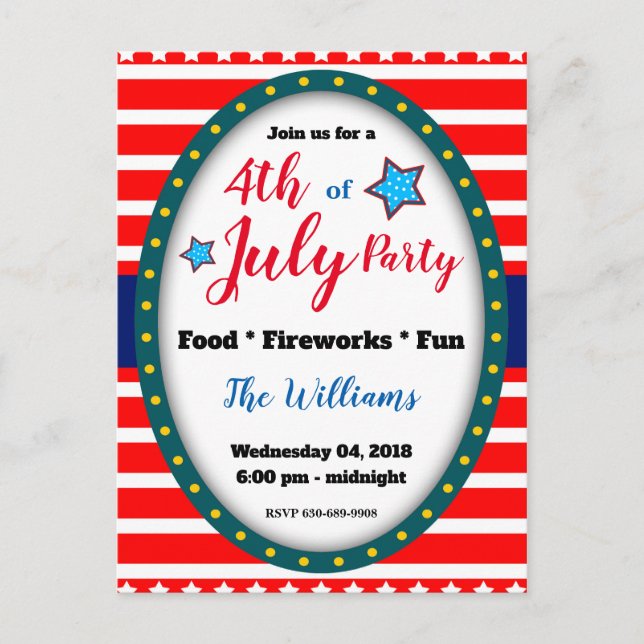 Tarjeta postal de invitación a fiesta de 4 de juli (Anverso)