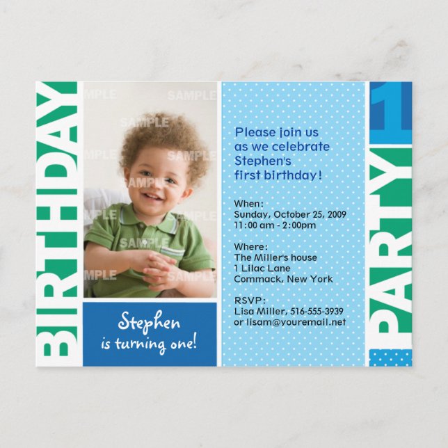 Tarjeta postal de invitación a fiesta de cumpleaño (Anverso)