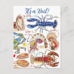 Tarjeta postal de invitación a fiesta de mariscos