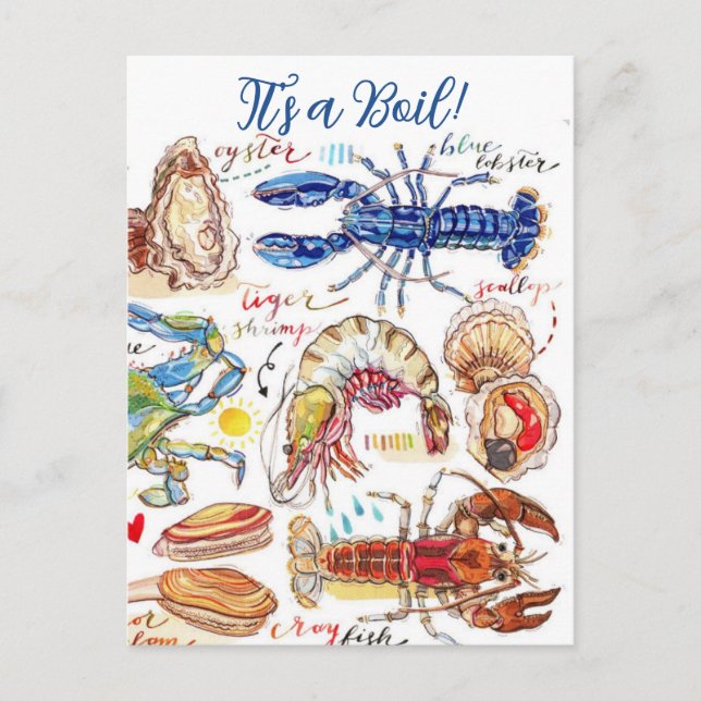 Tarjeta postal de invitación a fiesta de mariscos (Anverso)
