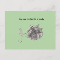 Tarjeta postal de invitación a fiesta Gato juguetó