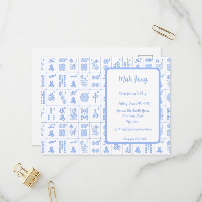Tarjeta postal de invitación a juegos para Mah Jon (Anverso/Reverso In Situ)