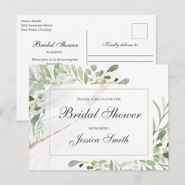 Tarjeta postal de invitación a la ducha de novia a (Anverso / Reverso)