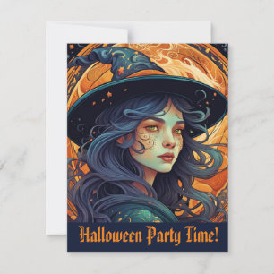 Tarjeta postal de invitación a la fiesta de brujas