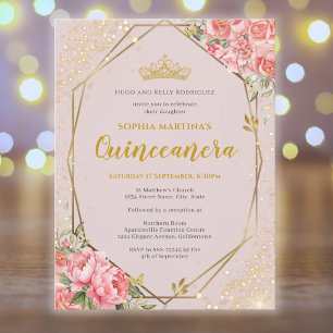 Tarjeta postal de invitación a Quinceañera rosa ru