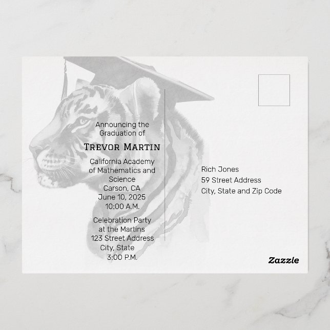Tarjeta postal de invitación a Relieve metalizado  (Reverso )