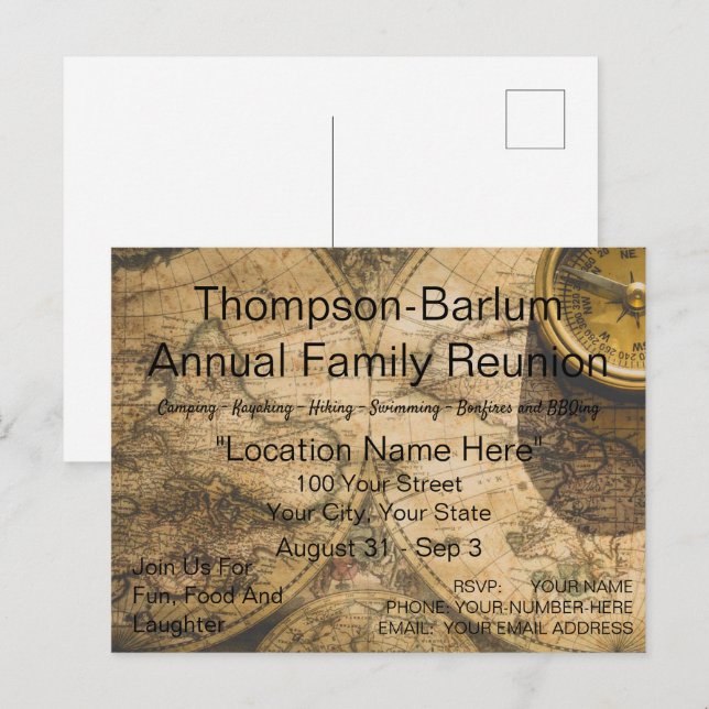Tarjeta postal de invitación a reunión de la famil (Anverso / Reverso)