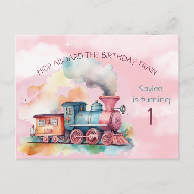 Tarjeta postal de invitación al tren de cumpleaños (Anverso)