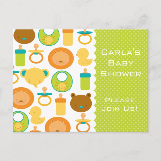 Tarjeta postal de invitación Baby Shower para león (Anverso)
