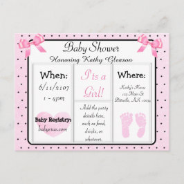 Tarjeta postal de invitación Baby Shower rosa y ne