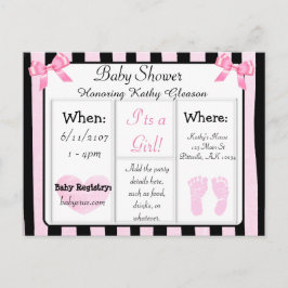 Tarjeta postal de invitación Baby Shower rosa y ne
