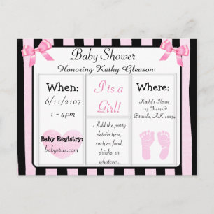 Tarjeta postal de invitación Baby Shower rosa y ne