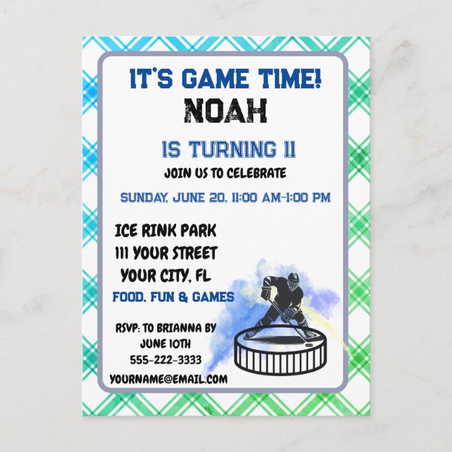 Tarjeta postal de invitación con tema de jugador d (Anverso)