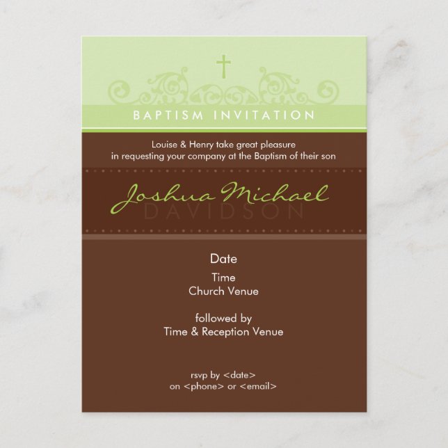 TARJETA POSTAL DE INVITACIÓN DE BAPTISMO :: elegan (Anverso)