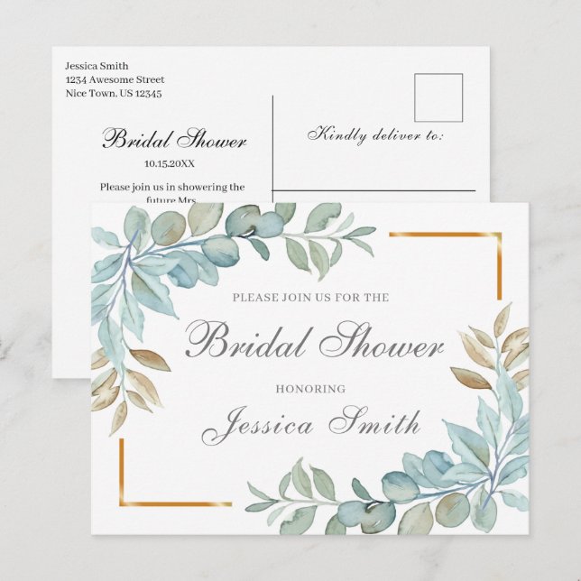 Tarjeta postal de invitación de boda con acuarela (Anverso / Reverso)