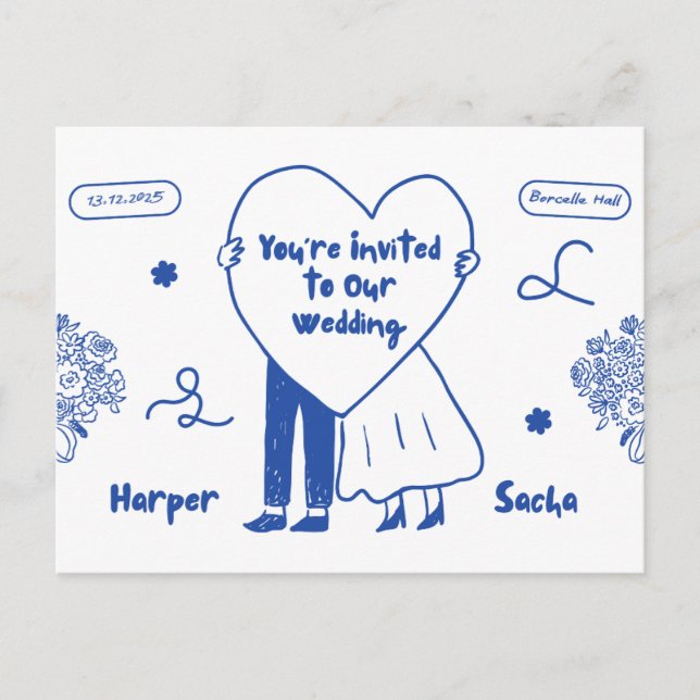 Tarjeta Postal de Invitación de Boda con Diseño Fl (Anverso)