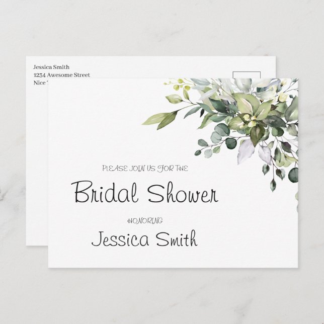 Tarjeta postal de invitación de boda con eucalipto (Anverso / Reverso)
