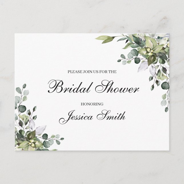 Tarjeta postal de invitación de boda con eucalipto (Anverso)