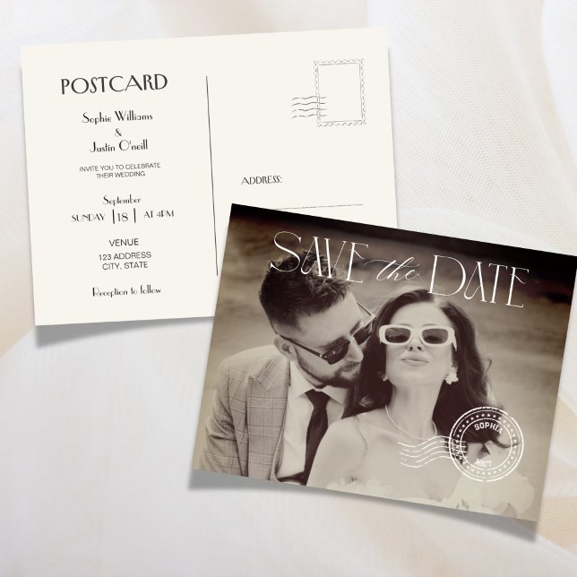 Tarjeta Postal de Invitación de Boda con Foto Vint (Elegant Vintage Photo Wedding Invitation Postcard)
