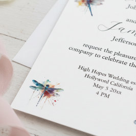 Tarjeta postal de invitación de boda con libélula