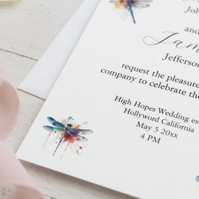 Tarjeta postal de invitación de boda con libélula (Subido por el creador)