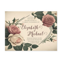 Tarjeta postal de invitación de boda con rosa vint