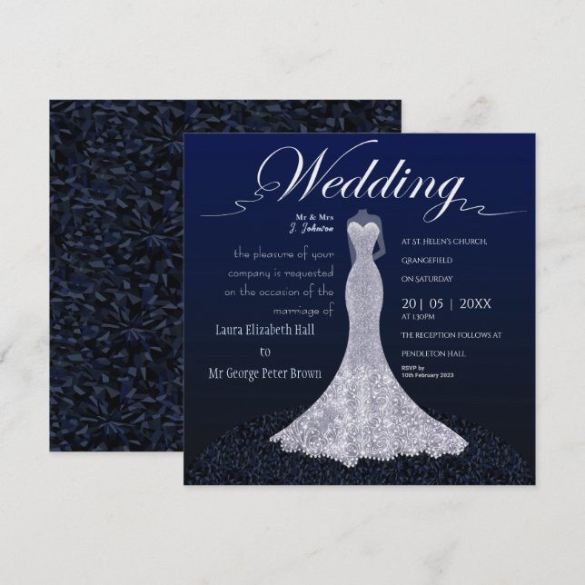 Tarjeta postal de invitación de boda de vestido de (Anverso / Reverso)