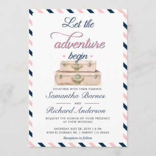 Tarjeta postal de invitación de boda de viaje roja