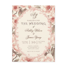 Tarjeta postal de invitación de boda floral rosa e