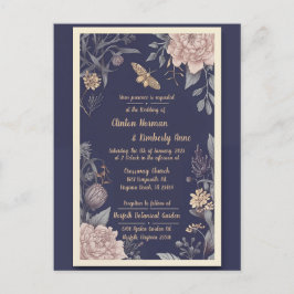 Tarjeta Postal de Invitación de Boda Moth, Rose & 