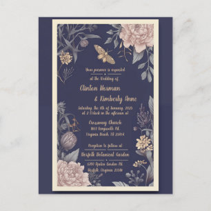 Tarjeta Postal de Invitación de Boda Moth, Rose & 