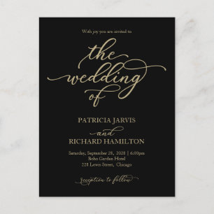 Tarjeta postal de invitación de boda negra con cal