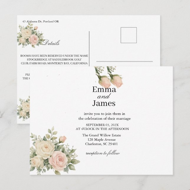 TARJETA POSTAL DE INVITACIÓN DE BODAS DE EUCALIPTO (Anverso / Reverso)