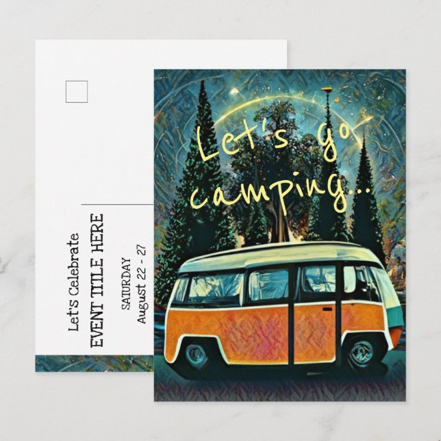 Tarjeta postal de invitación de camping (Anverso / Reverso)