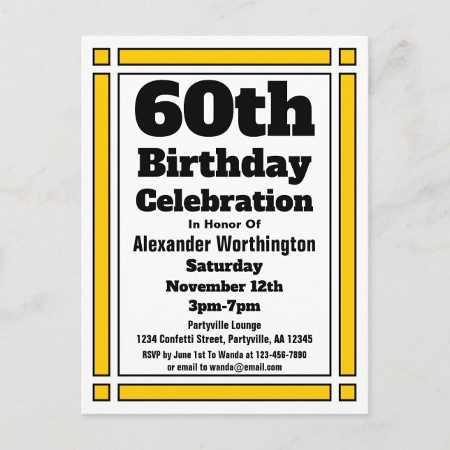 Tarjeta postal de invitación de cumpleaños 60 de o (Anverso)