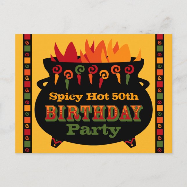 Tarjeta postal de invitación de cumpleaños calient (Anverso)