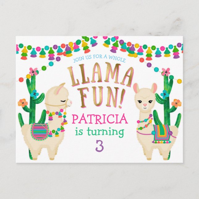 Tarjeta postal de invitación de cumpleaños de Llam (Anverso)