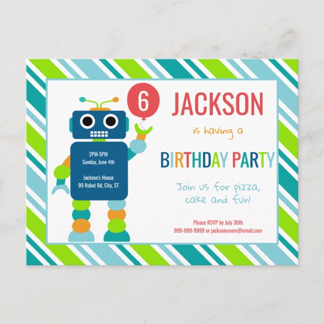 Tarjeta postal de invitación de cumpleaños de Robo (Anverso)