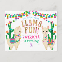 Tarjeta postal de invitación de cumpleaños Llama,