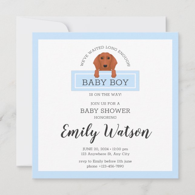 Tarjeta postal de invitación de Dachshund Baby Sho (Anverso)