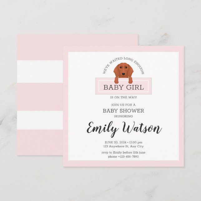 Tarjeta postal de invitación de Dachshund Baby Sho (Anverso / Reverso)
