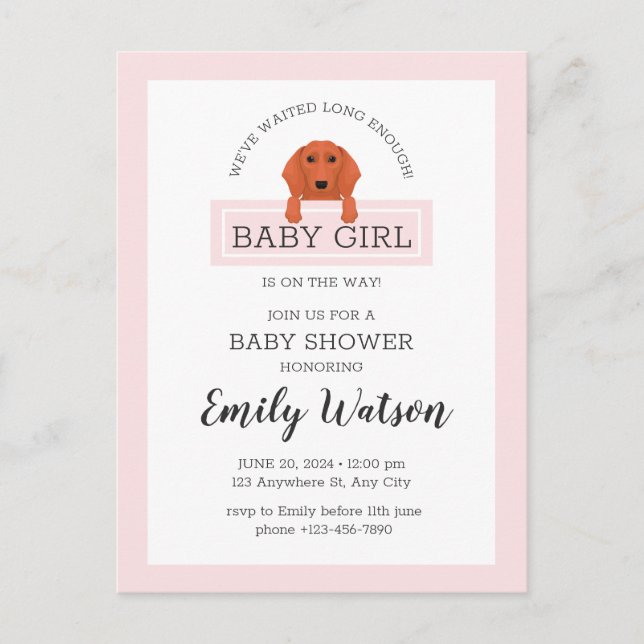 Tarjeta postal de invitación de Dachshund Baby Sho (Anverso)