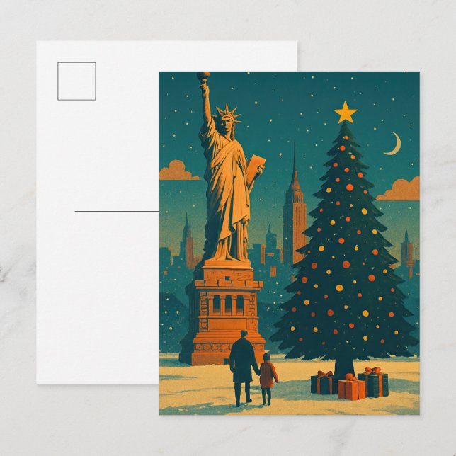 Tarjeta postal de invitación de Navidad vintage de (Anverso / Reverso)