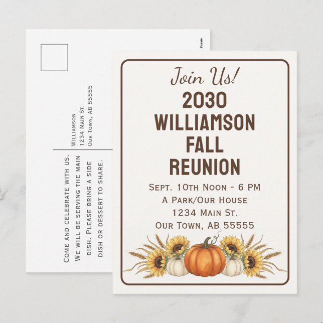 Tarjeta postal de invitación de reunión de otoño d (Anverso / Reverso)