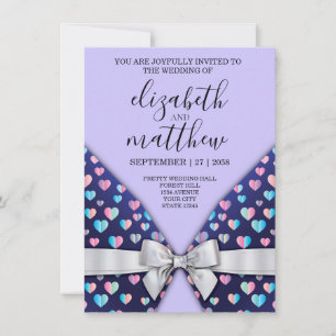 Tarjeta postal de invitación elegante lazo y coraz