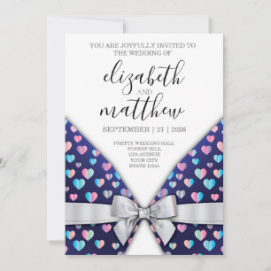 Tarjeta postal de invitación elegante lazo y coraz